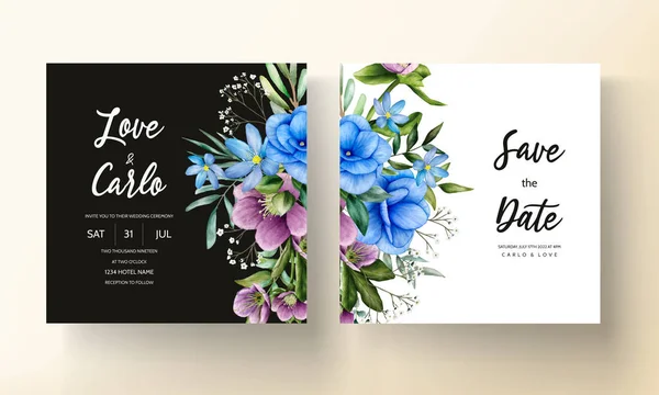 Aquarell Florale Und Blätter Hochzeitseinladungskarte Vorlage — Stockvektor