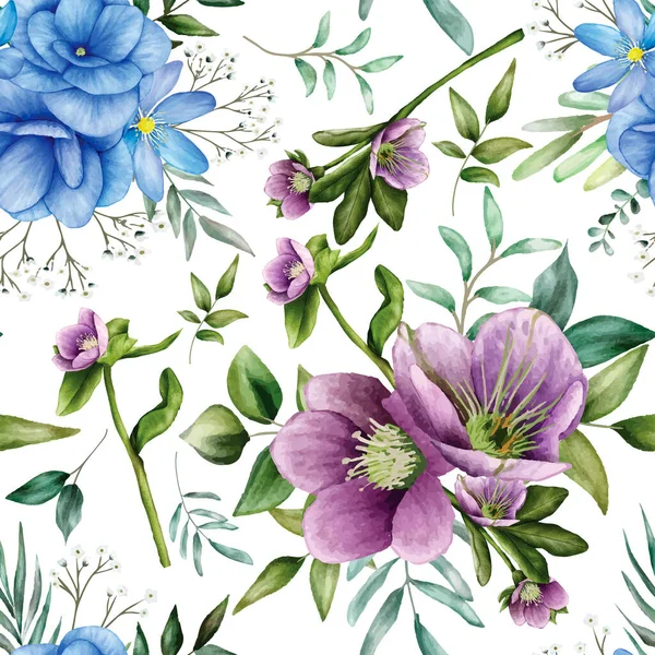 Elegant Watercolor Floral Leaves Seamless Pattern —  Vetores de Stock