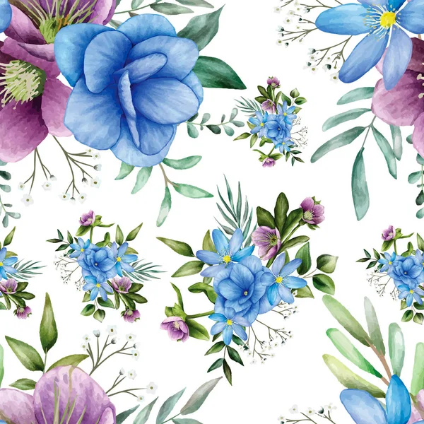 Elegant Watercolor Floral Leaves Seamless Pattern — Stockvektor