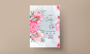 El yapımı düğün davetiyesi suluboya çiçekler ve yapraklar
