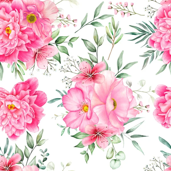 Patrón Sin Costura Floral Con Hermosa Flor Hojas — Vector de stock
