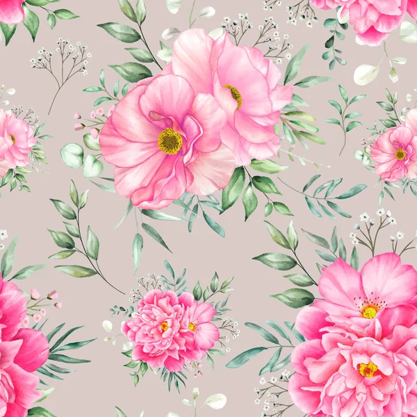 Motif Sans Couture Floral Avec Belles Fleurs Feuilles — Image vectorielle