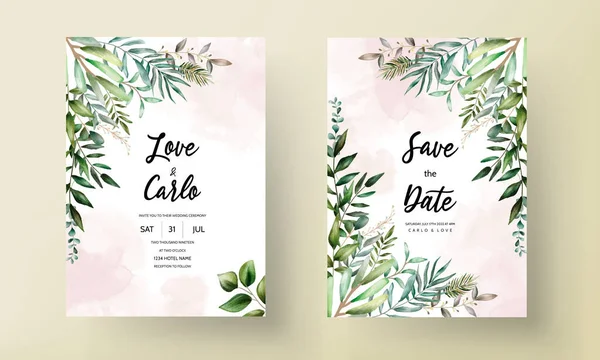 Wedding Invitation Card Template Beautiful Leaves — Stock Vector