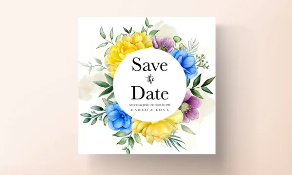 Floral Wedding Invitation Template Set Beautiful Flowers Leaves Decoration — Image vectorielle
