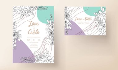 Simple wedding invitation card with peri color abstract background
