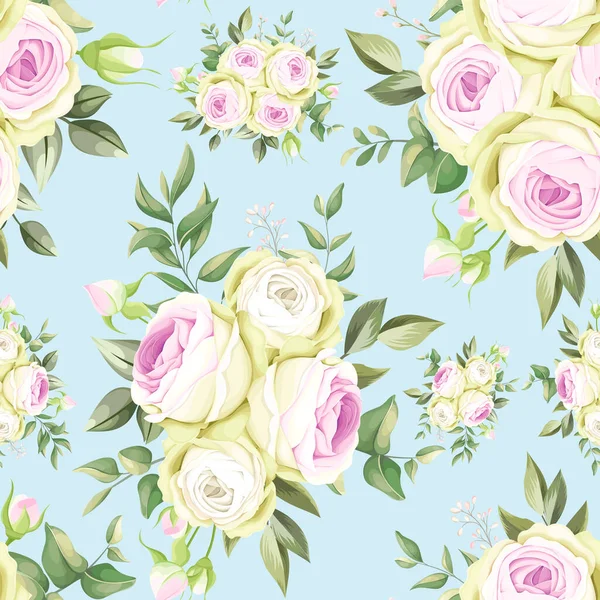 Beautiful Hand Drawn Roses Seamless Pattern — стоковый вектор