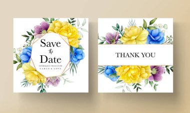 Güzel el çizimi düğün davetiyesi suluboya çiçek tasarımı