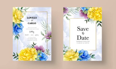 Güzel el çizimi düğün davetiyesi suluboya çiçek tasarımı