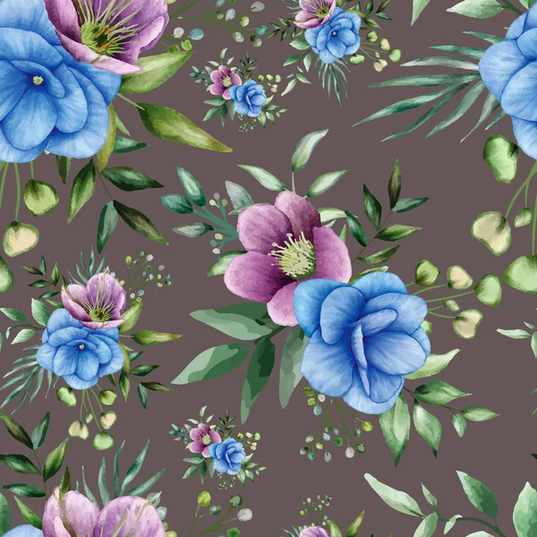 美しい花水彩シームレスパターン — ストックベクタ