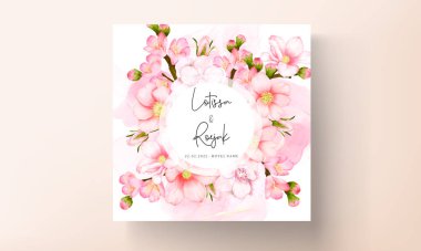 Güzel pembe çiçekli düğün davetiyesi seti