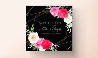 Güzel romantik güllerle düğün davetiyesi şablonu