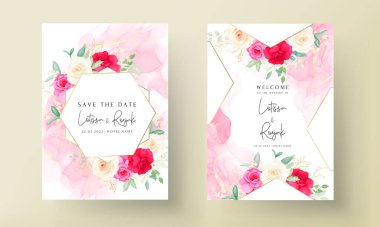 Güzel romantik güllerle düğün davetiyesi şablonu