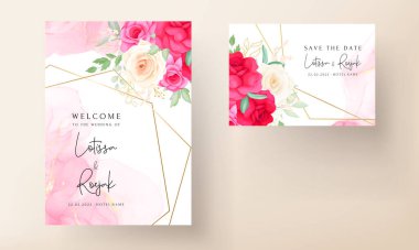 Güzel romantik güllerle düğün davetiyesi şablonu