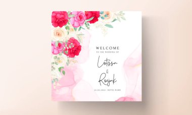 Güzel romantik güllerle düğün davetiyesi şablonu