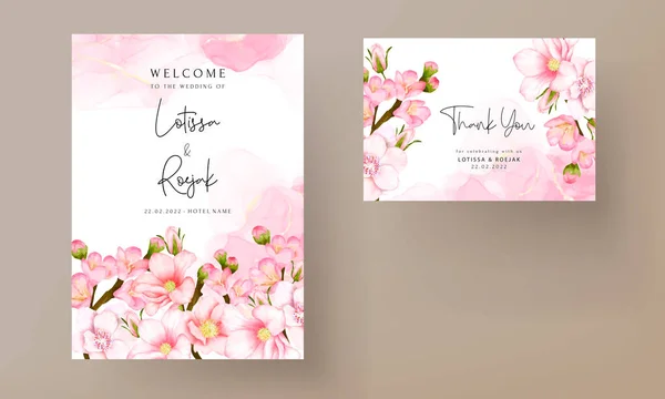 Hochzeitseinladungskarte Set Mit Schöner Rosa Blume — Stockvektor