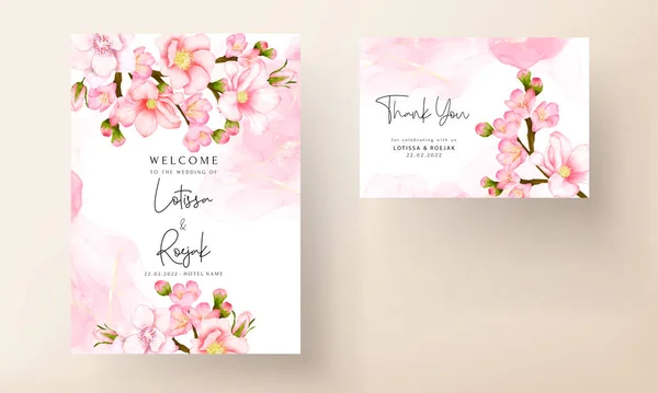 Bruiloft Uitnodiging Kaart Set Met Mooie Roze Bloem — Stockvector