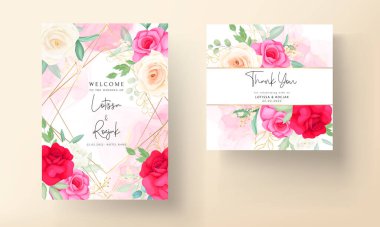 Güzel romantik güllerle düğün davetiyesi şablonu