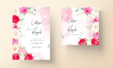 Güzel romantik güllerle düğün davetiyesi şablonu