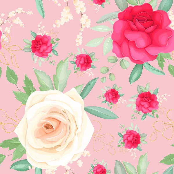 美丽玫瑰手绘无缝图案设计 — 图库矢量图片