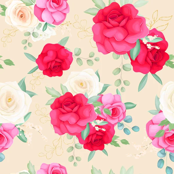 Bezszwowy Wzór Projekt Pięknym Różanym Kwiat Strony Rysunek — Wektor stockowy