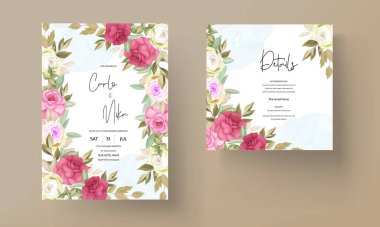Güzel gül çiçekli düğün davetiyesi