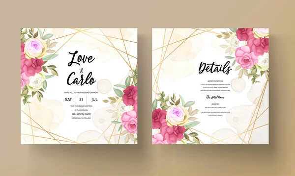 Hochzeitseinladungskarte Mit Schöner Rosenblume — Stockvektor