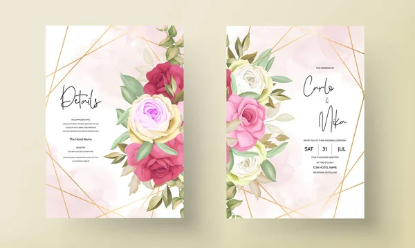Cartão Convite Casamento Com Bela Flor Rosa — Vetor de Stock