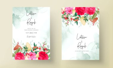 Güzel bir gül çiçeği ve güzel bir mantar el düğün davetiyesi şablonu çiziyor