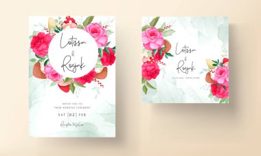 Güzel bir gül çiçeği ve güzel bir mantar el düğün davetiyesi şablonu çiziyor