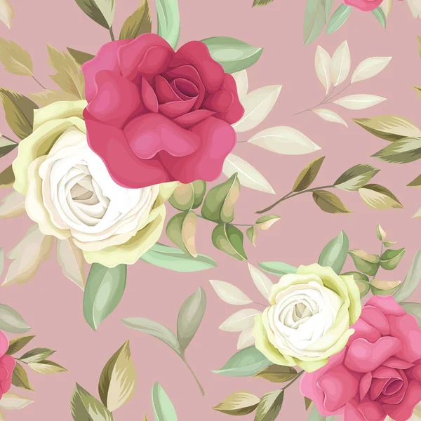 Hermosa Flor Rosa Mano Dibujo Patrón Sin Costuras Desain — Vector de stock