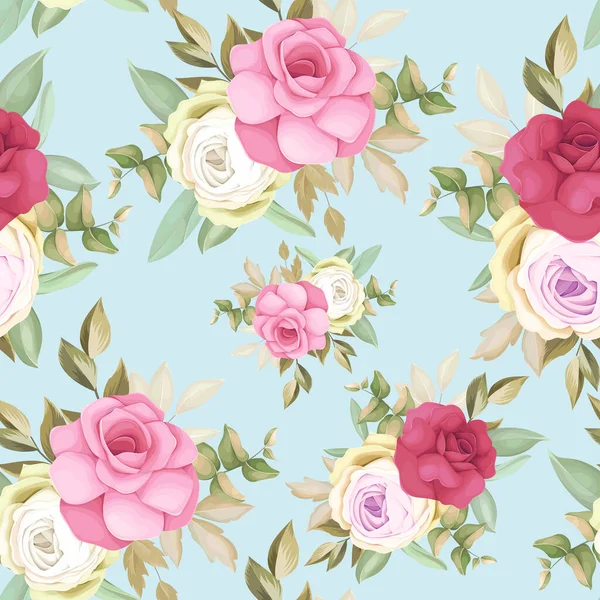 Krásná Růže Květinová Ruka Kreslení Bezešvé Vzor Desain — Stockový vektor