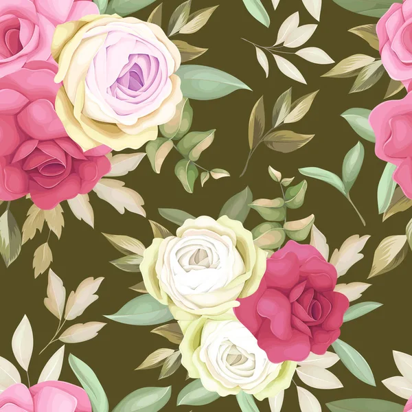 Hermosa Flor Rosa Mano Dibujo Patrón Sin Costuras Desain — Archivo Imágenes Vectoriales