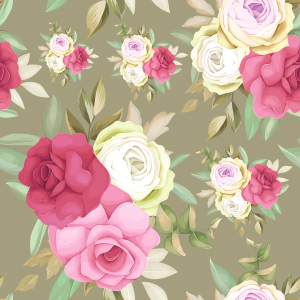 Belle Fleur Rose Dessin Main Motif Sans Couture Desain — Image vectorielle