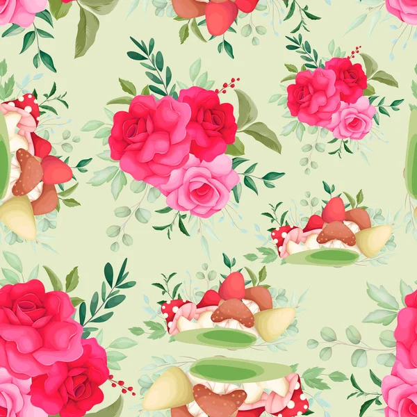 Dessin Main Champignon Rose Motif Sans Couture — Image vectorielle