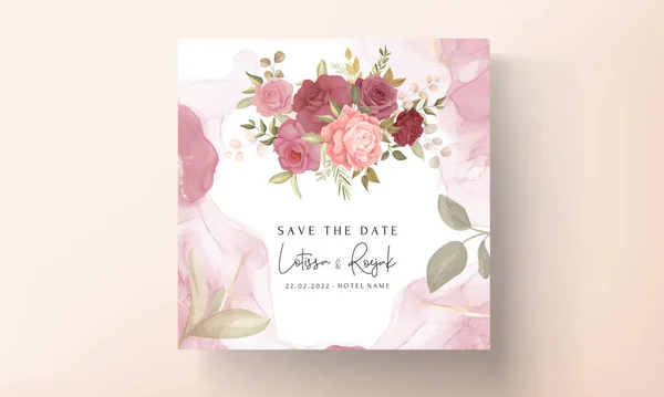 美しい花と葉の結婚式の招待カード — ストックベクタ