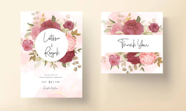 Schöne Blumen Und Blätter Hochzeitseinladungskarte — Stockvektor