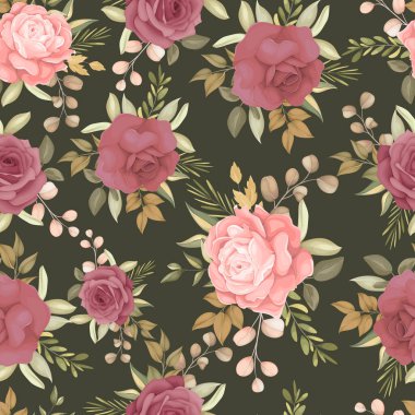 Elle çizilmiş çiçek ve yapraklarla kusursuz bir desen.