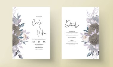 Koyu çiçekli zarif bir düğün kartı.