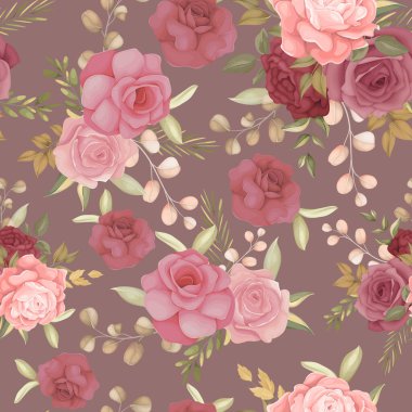 Elle çizilmiş çiçek ve yapraklarla kusursuz bir desen.