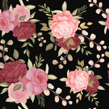 Elle çizilmiş çiçek ve yapraklarla kusursuz bir desen.