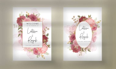 Çiçek düğün davetiye kartı şablonu