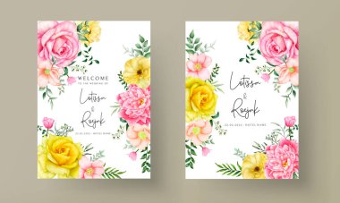 Çiçekli düğün davetiyesi şablonu çizilmiş güzel el.