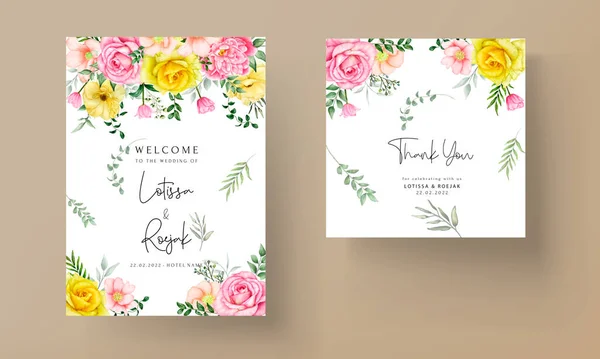 美しい手描きの花の結婚式招待テンプレート — ストックベクタ