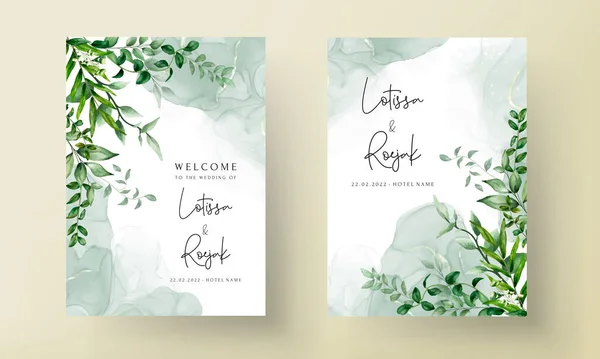 Elegant Met Hand Getekend Groen Laat Aquarel Bruiloft Uitnodiging Kaart — Stockvector