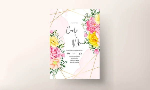 Floraison Fleur Aquarelle Mariage Invitation Carte Ensemble — Image vectorielle