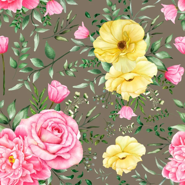 Motif Sans Couture Belles Roses Floraison Fleur Pivoine — Image vectorielle