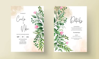 Çiçekli suluboya el çizimli düğün davetiyesi