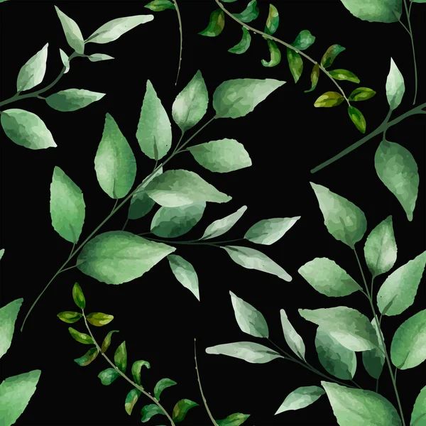Verde Elegante Aquarela Folhas Sem Costura Padrão — Vetor de Stock