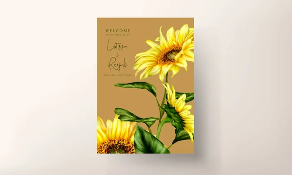 Wedding Invitation Card Beautiful Sun Flower Template — Stock Vector
