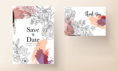 Zarif ve lüks basit monolin çiçekli davetiye kartı şablonu